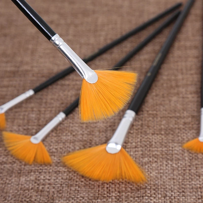 5 шт. вентилятор Форма Краски кисти черного цвета нейлоновые волосы с деревянной