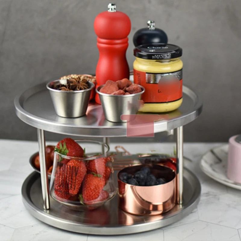 

Stainless Steel 2-layer 360 Degree Rotate Lazy Susan Kitchen Spice Storage Rack