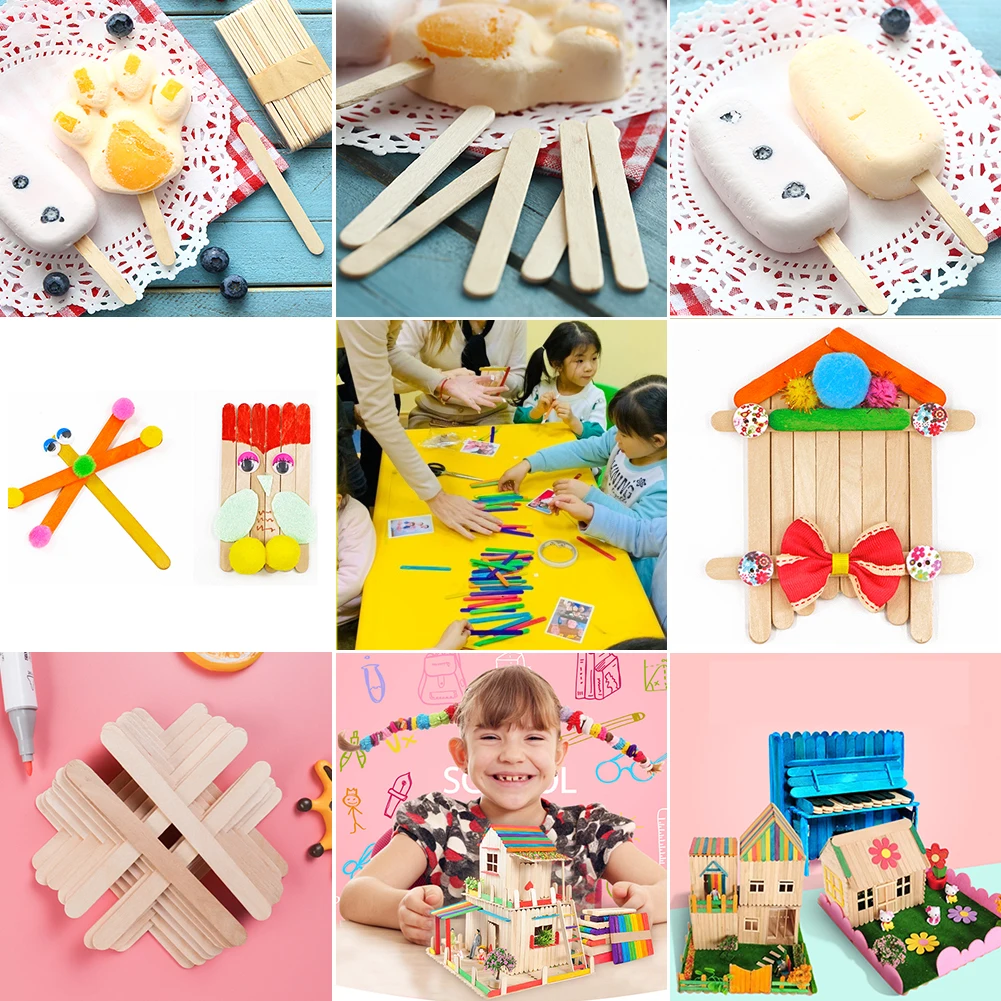 

50Pcs Hand Crafts Art Creative Toys Pop Colorful Ice Cream Popsicle Tools Sticks For Children Kids Baby DIY Wooden Craft Sticks