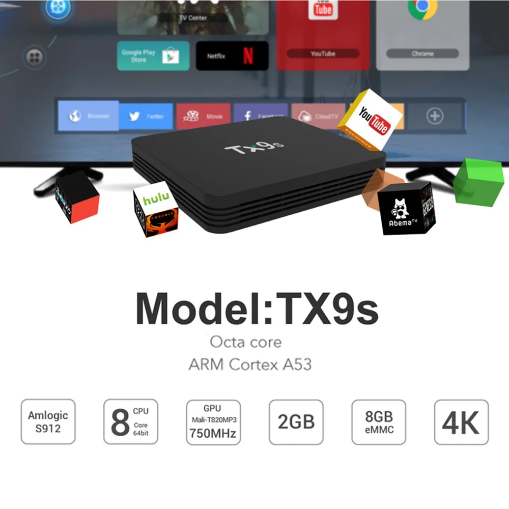 TX9s Android Smart TV Box Amlogic S912 Восьмиядерный 2 ГБ 8 4K 60fps 4G Wifi 1000M Youtube телеприставка PK