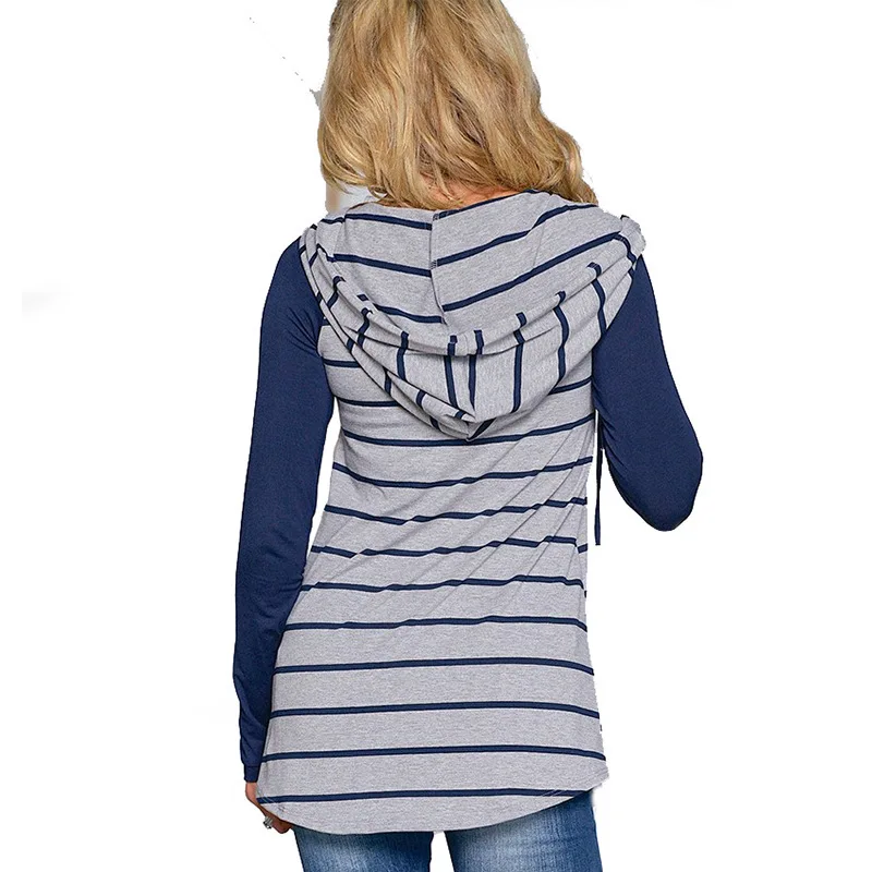 

Sell Through Cross-border New Winter In Europe And The Striped V-neck Long Sleeve Hooded Fleece Female Thin Paragraph