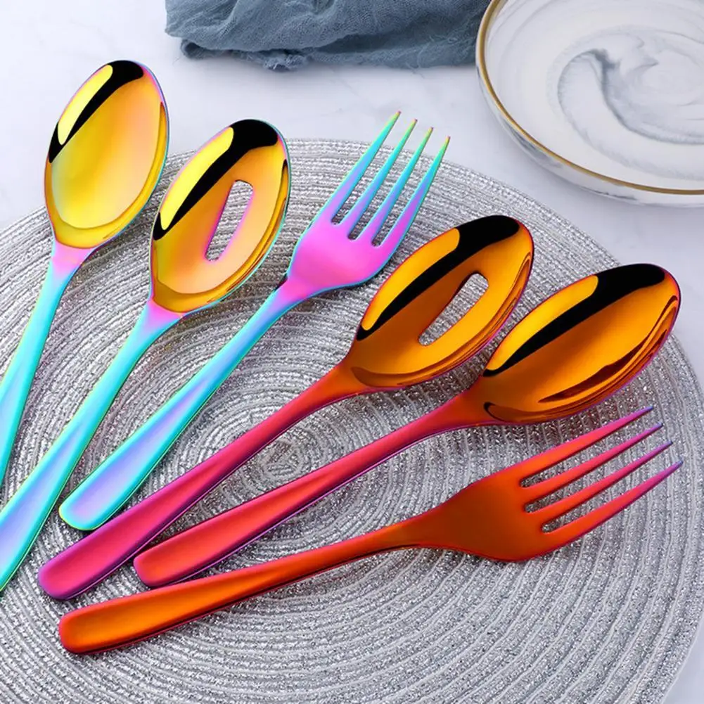 

1 set of rainbow stainless steel cutlery set heat-resistant anti-rust salad cutlery set dinner lunch must-have high-end