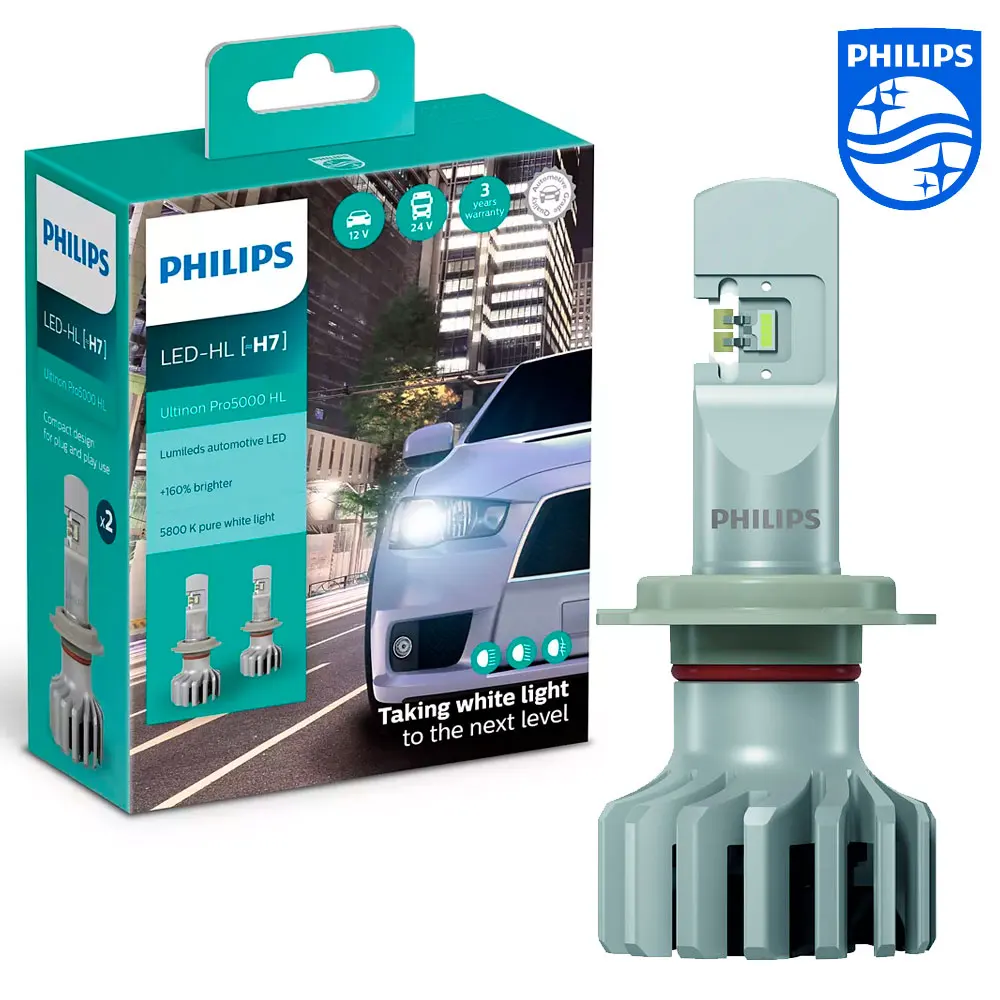 Светодиодные автомобильные лампы Philips Ultinon Pro5000 HL LED H7 (+160%) 5800K (2 шт.) 11972U50CWX2 |