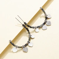 black crystal earrings for women stainless steel femme fashion jewelry silvery heart dangle c chape earrings simple accessories