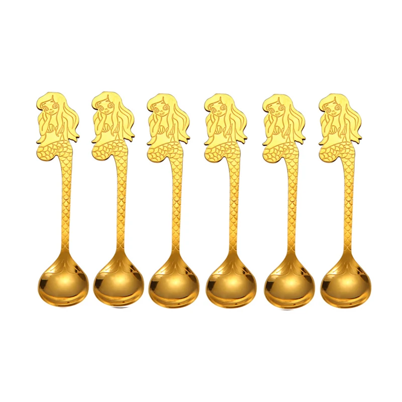 

6 Pcs Creative Coffee Spoon Stainless Steel Hanging Mermaid Coffee Dessert Ice Cream Spoon Candy Teaspoon Flatware Tableware