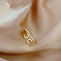 2021 new gothic double gold color ziron open rings for woman fashion korean jewelry wedding party unusual girls luxury ring