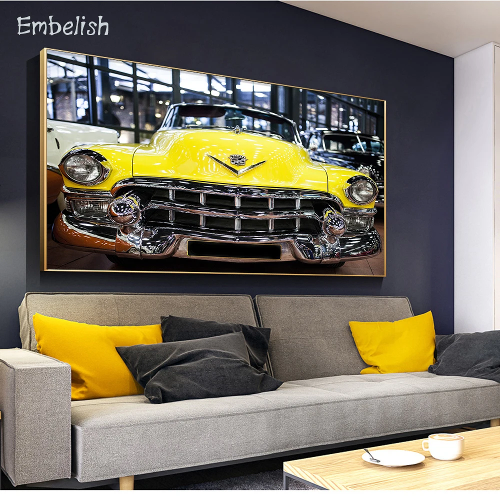 

1 Pieces Vintage Yellow Car Home Modern Home Decor Wall Pictures For Living Room HD Print Canvas Oil Paintings Bedroom Artworks