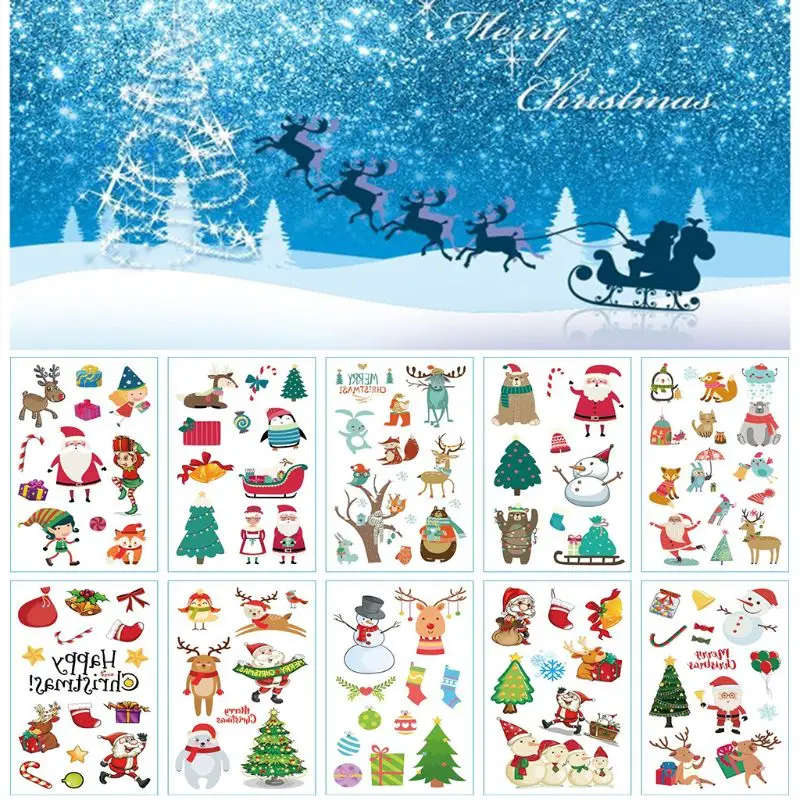 10 листов/упаковка водонепроницаемые рождественские татуировки Временные