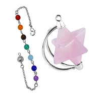 fyjs unique silver plated merkaba natural rose pink quartz pendant with stone beads chain jewelry