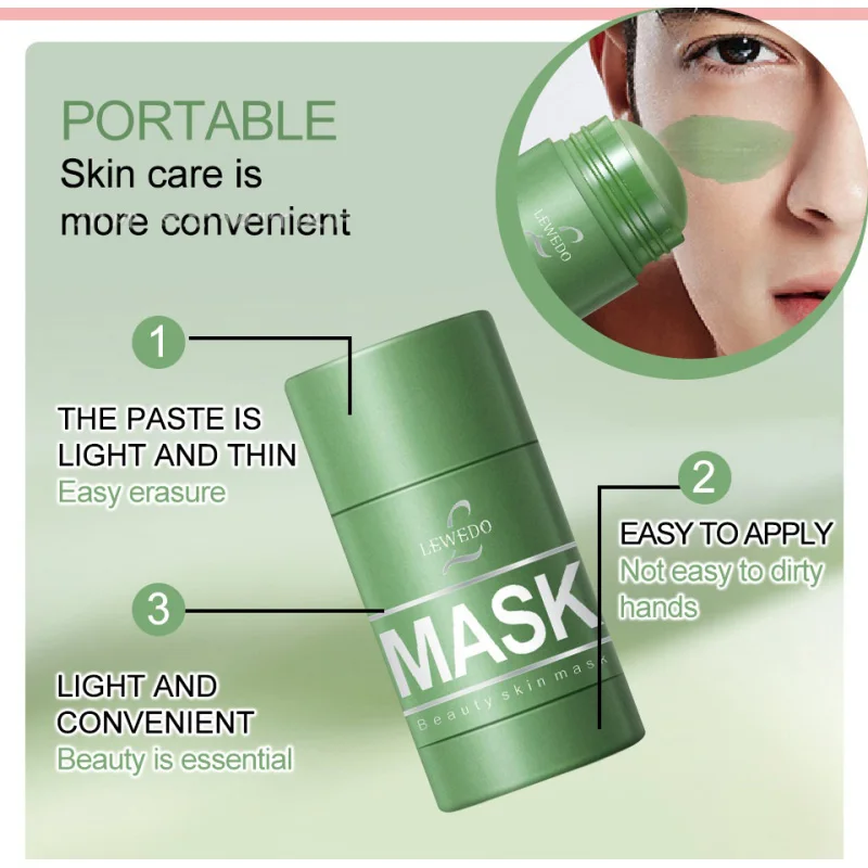 

Pink Clay Mask Deep Cleansing Oil Control Green Tea Cleansing Mask Stick Purifying Blackhead Acne Remove Mud Cream TSLM1