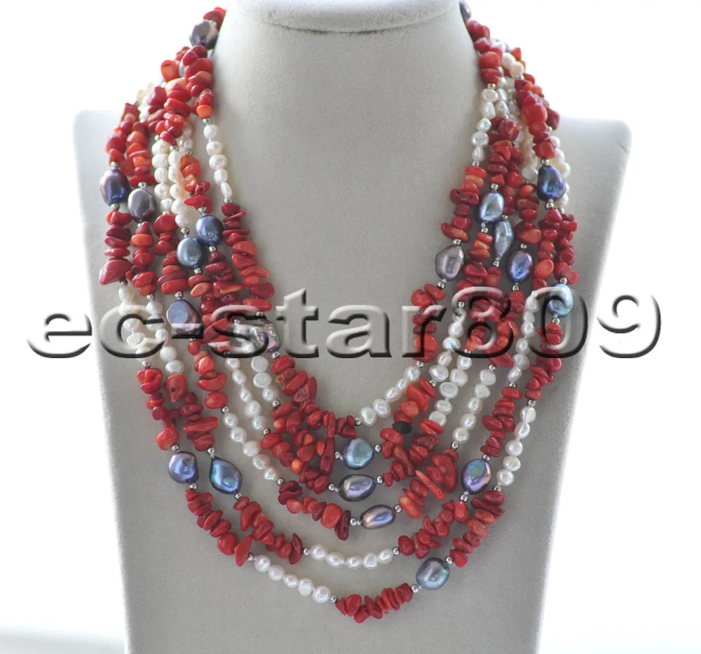 

Z10121 100"11mm Black White Baroque Pearl Coral Necklace