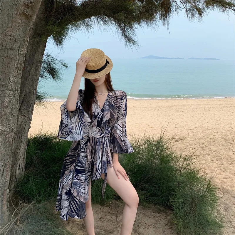 

2021 new fashion seaside vacation beach skirt bohemian irregular v-neck dress Cover-Up Bikini Swimwear Brazilian Bodysuit young