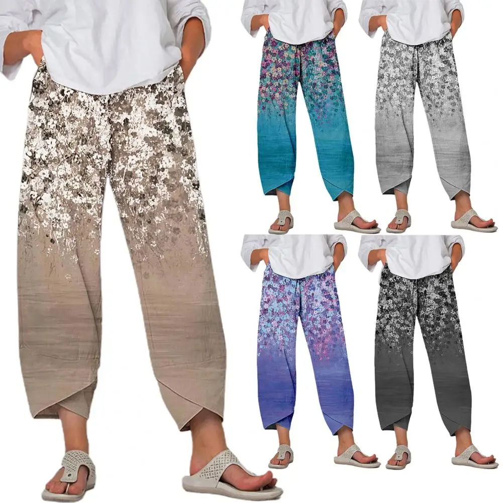 

Comfy Fashion Wide Leg Women Harem Pants Breathable Casual Pants Flower Print for Home Wear