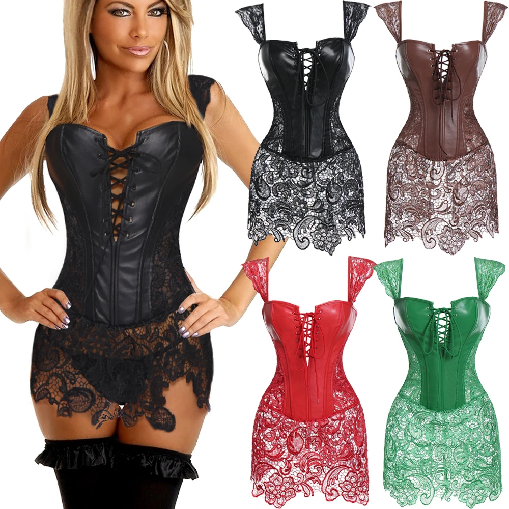 

Miss Moly Women Steampunk Corset Lady Faux Leather Lace Up Front Zipper Back Corset Goth Bustier Christmas Fancy Dress