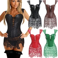 miss moly women steampunk corset lady faux leather lace up front zipper back corset goth bustier christmas fancy dress