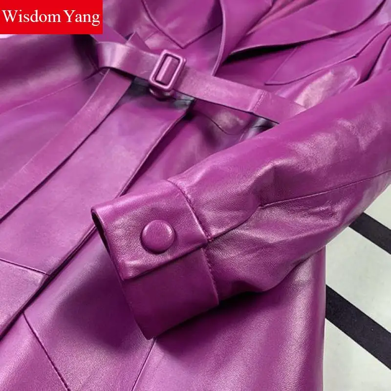 Spring Autumn Purple Sheepskin Genuine Leather Coat Women Outerwear Long Suit Ladies Overcoat Gothic Jacket Coats Korean Clothes
