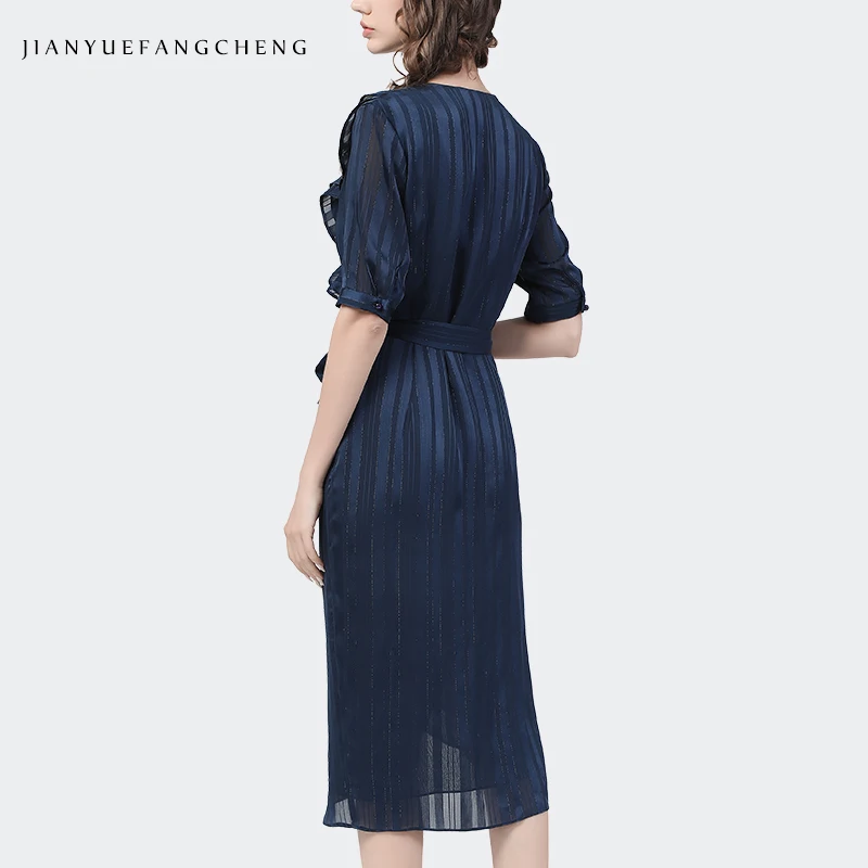 Модное женское летнее шифоновое Полосатое платье длиной до середины Длина с