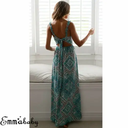 Летнее платье с цветочным принтом и узлом длинное подтяжками сексуальное