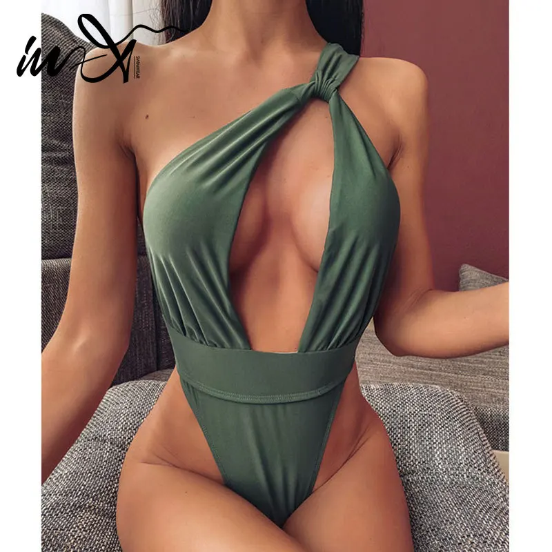 В-х сексуальный слитный купальник на одно плечо одна деталь выдалбливают