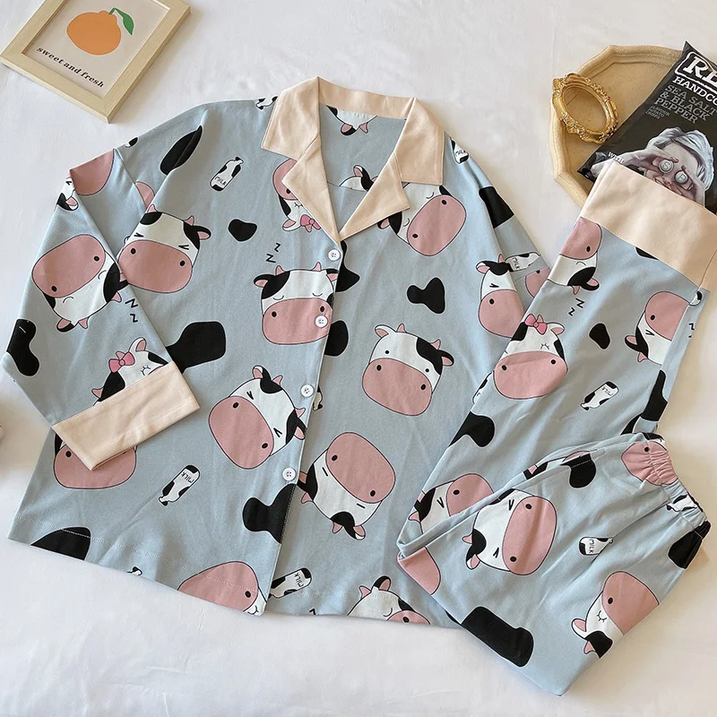 

Cardigan Pajamas Women's Spring and Autumn Long Sleeve Loose Korean Thin Suit Milk Can Be Worn outside Casual Polo Collar