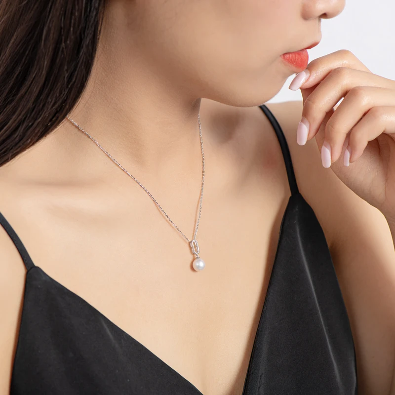 

Lnngy Lnngy925 Sterling Silver Necklace 7.5-8mm Genuine Freshwater Pearl Pendant Necklace for Women with Silver Chain Necklace
