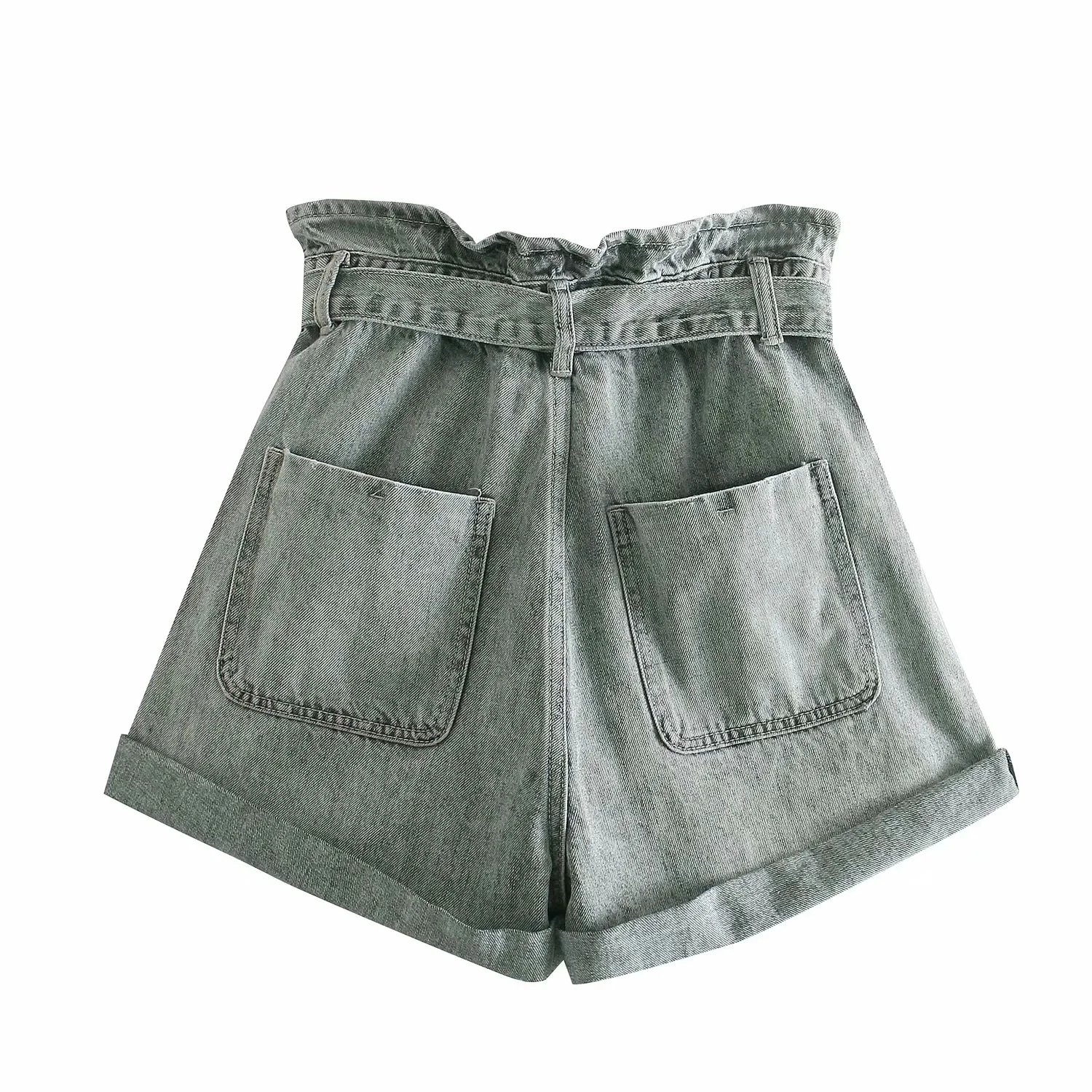 

ZA summer new women's clothing all-match paper bag style high waist bow tie belt denim casual shorts jeans Short Pants Pantalon