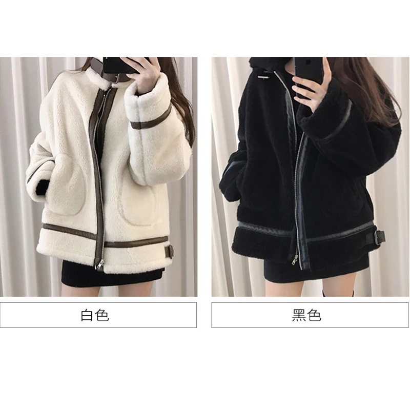 

Autumn Winter Teddy Bear Jacket With Zipper Female Fluffy Coat Plush Croppped Warm Outerwear Korean Long Sleeve Pockets 2020