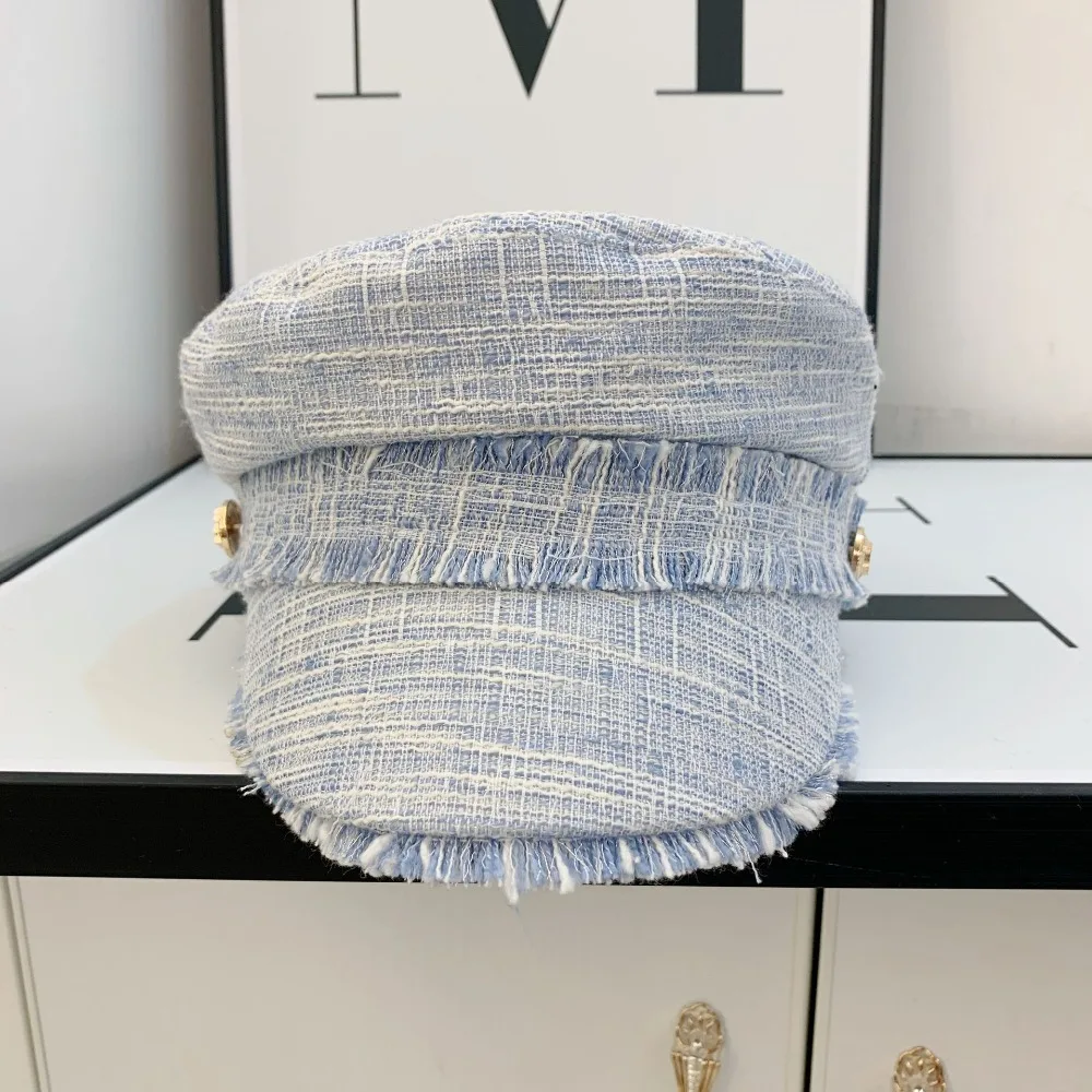 

Autumn Classic Fabric Tassels Metal Buckle Color Plaid Leisure Lady Octagonal Hat Men Women Visors Cap Four Seasons Casual 2021#