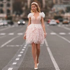 Очаровательное короткое платье мини для выпускного вечера светло-розового цвета, сексуальные многоярусные платья с открытой спиной, 2021