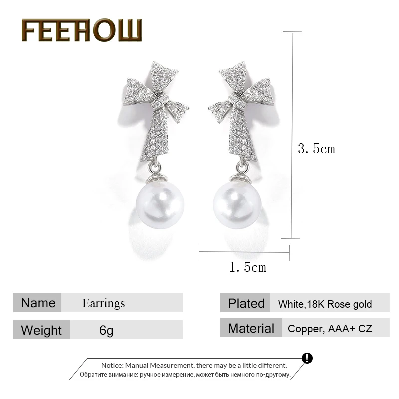 Женские серьги с бантом FEEHOW серьги-подвески цвета розового золота 585 пробы