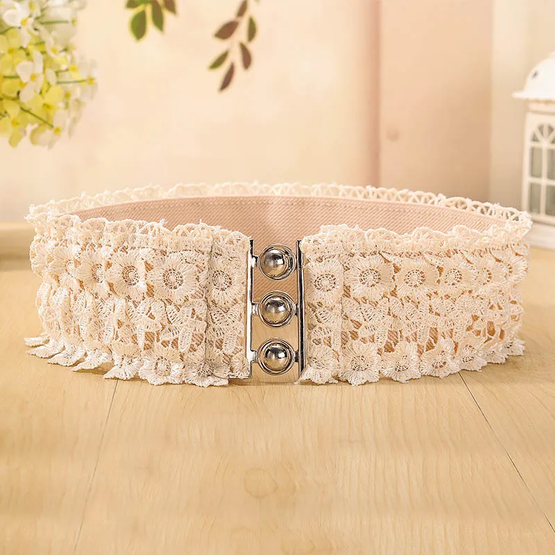 Elastic Wide Lace Belts for Women Vintage Retro Casual Dresses Waist Belt Self-Fasten Tie Design White Chiffon belt BL208 | Аксессуары