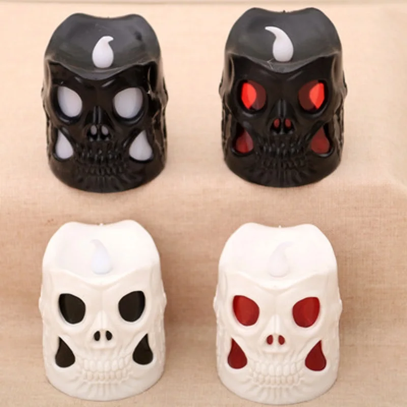 

2 Pcs Ghost Festival Decoration Skull Candle Light Halloween Scene Layout Props LED Colorful Electronic Lights Desktop Ornaments