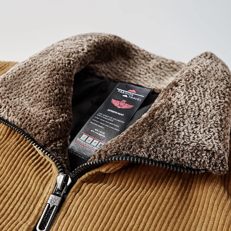 Men 2022 Winter New Fleece Warm Thick Jackets Men Fashion Fur Collar Corduroy Coat Men Autumn Outwear Military Casual Jacket Men