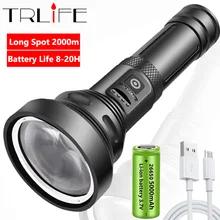 Long Distance 2000M Powerful Flashlight with Large Convex Lens Waterproof Aluminum Alloy Portable Spotlights for Camp Hiking