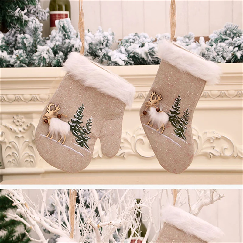 Рождественские носки льняные машинки Вышитые рождественские чулки перчатки