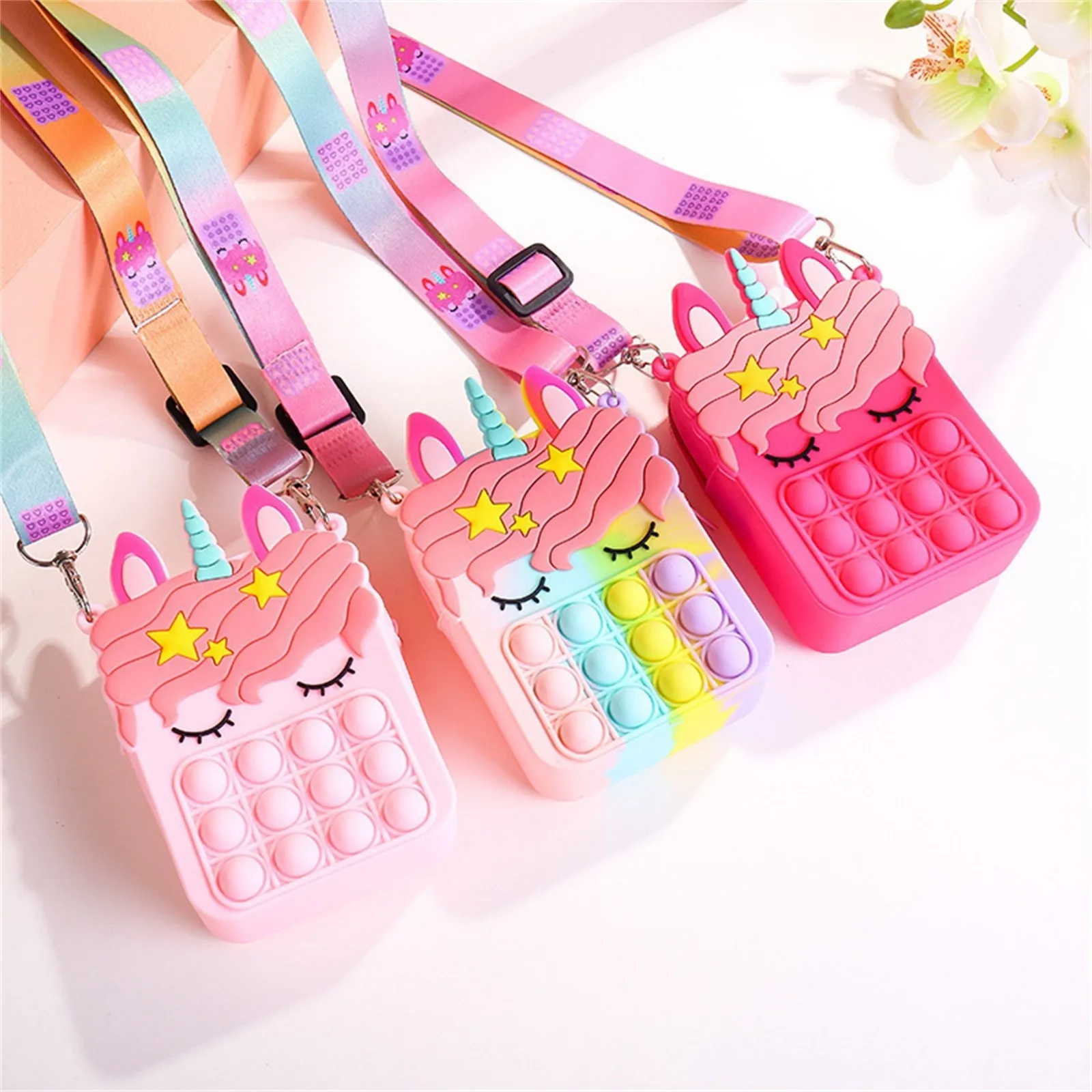 

Силиконовая пузырчатая сумка для игрушек, радужная кавайная популярная Кошелек для монет, Детский кошелек с простым затемнением, антистрес...