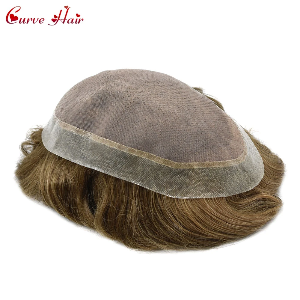 

Fine Mono Mens Toupee Light Brown Ash Blonde Virgin Hairpieces Front Lace Remy Human Hair Replacement Systems Skin Men Wigs