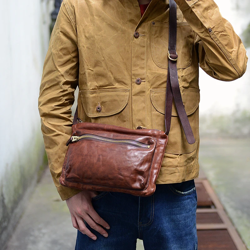 GUMST Retro Genuine Leather Small Men Messenger Bag Luxury High Quality Cowhide Man Cross Shoulder Bag Fashion Classic Sling Bag