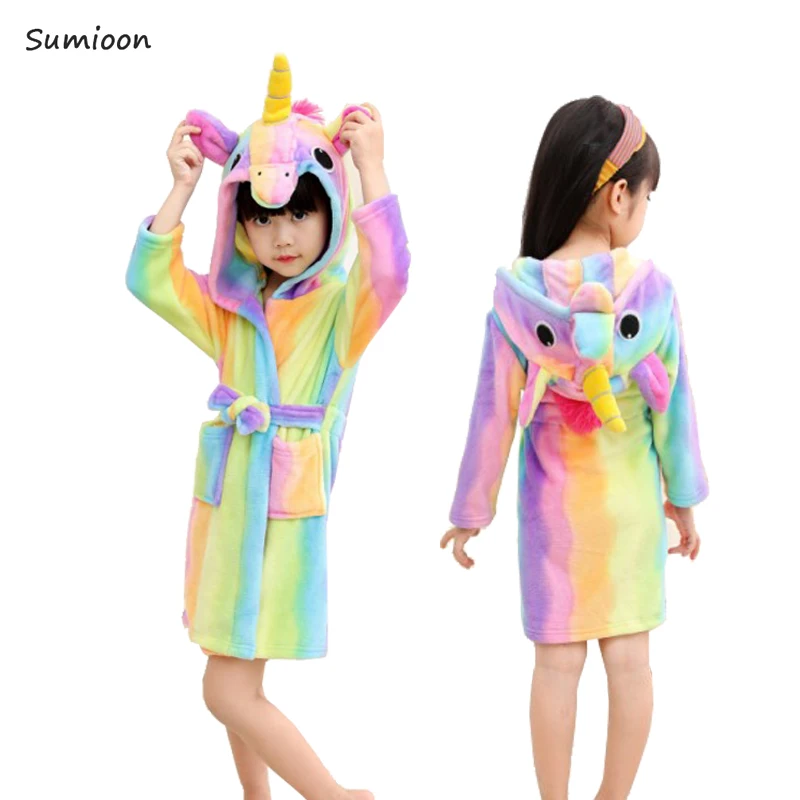 Rainbow unicorn Детский халат с животными для мальчиков и девочек, домашняя одежда, полотенце с капюшоном и единорогом, Пляжная детская одежда для сна, детский банный Халат - Цвет: Rainbow unicorn
