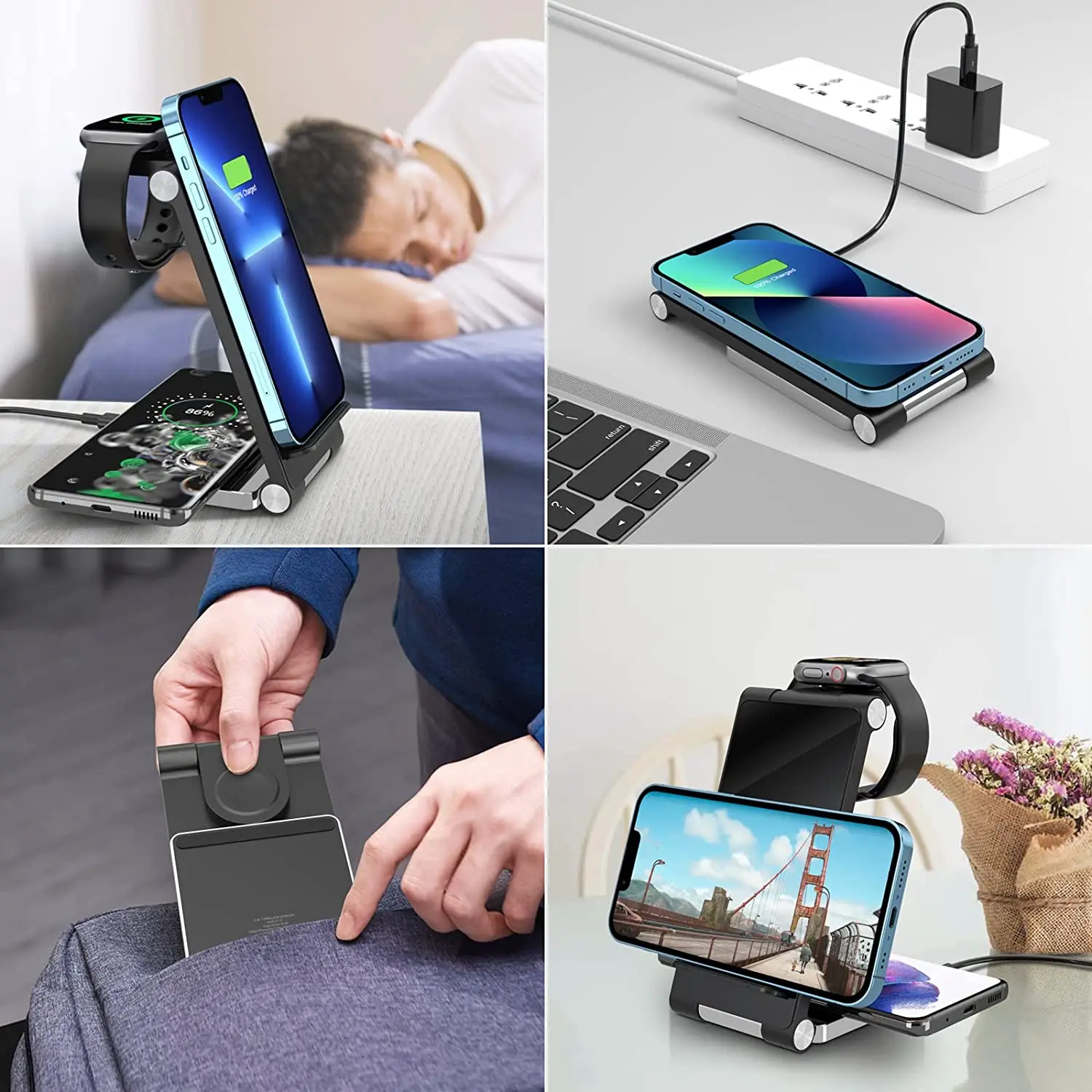fdgao 3 in 1 qi wireless charger for iphone 13 12 11 xs xr x 8 metal fast charging stand for apple watch 7 6 iwatch airpods pro free global shipping
