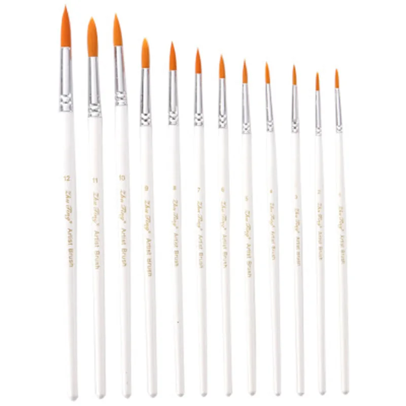 

12 Pcs/set Paint Brush Kit Fine Paint Brush Nylon Bristle Brushes For Diy Watercolors Acrylic Paints Oil Paints Accessories