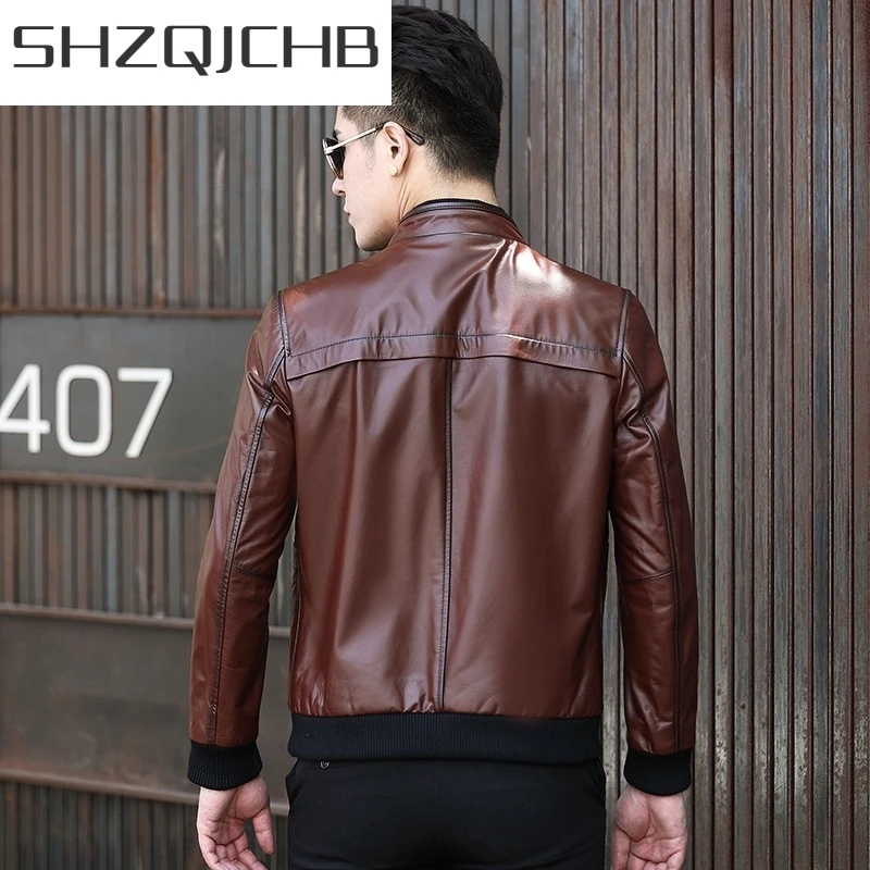 

JCHB 2021 Top Brand High Quality Mens Genuine Leather Cowhide Jackets Fashion Korean Casual Stand Collar Zipper Pockets Coats Pl