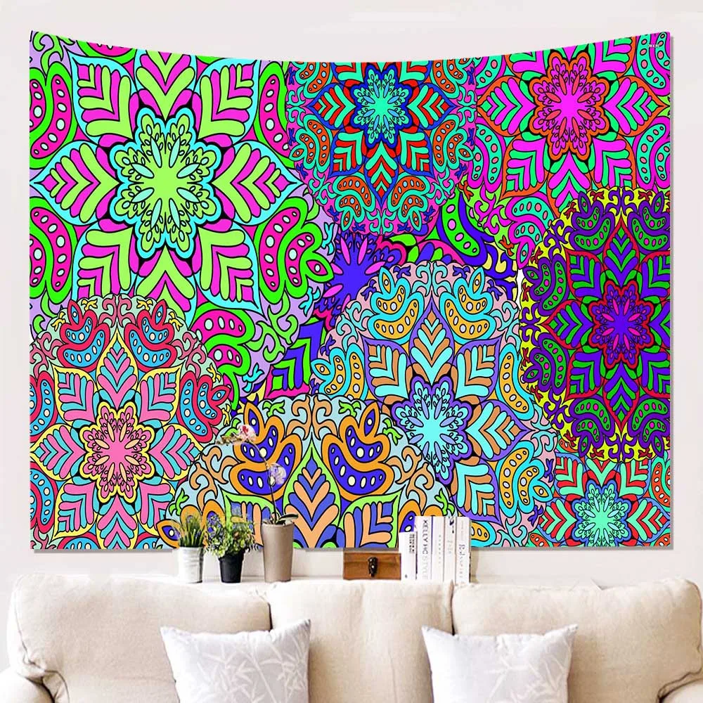 Настенный гобелен в стиле хиппи с мандалой Настенное подвесное одеяло бохо