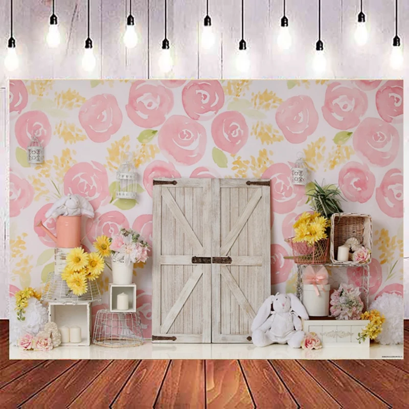 Фон для фотосъемки с изображением кролика хризантемы розовой серии тканевый фон