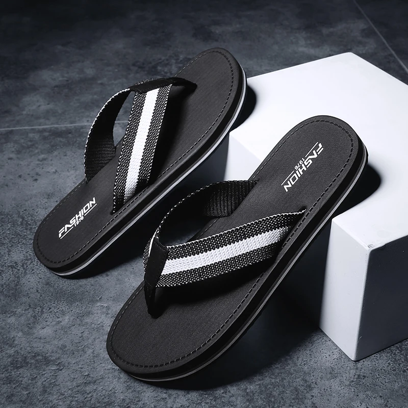 Шлепанцы мужские в полоску сланцы с высоким верхом повседневная обувь для ванной