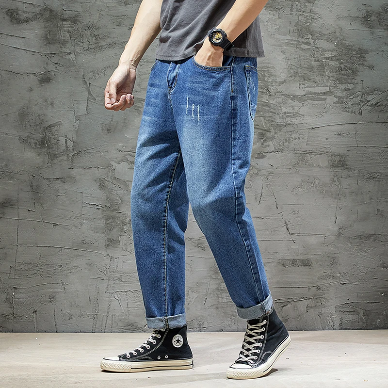 

Motorcycle Casual Biker Men's Loose Male Pants Broken scratched Straight Legs Hip Hop Jeans Trouser Men