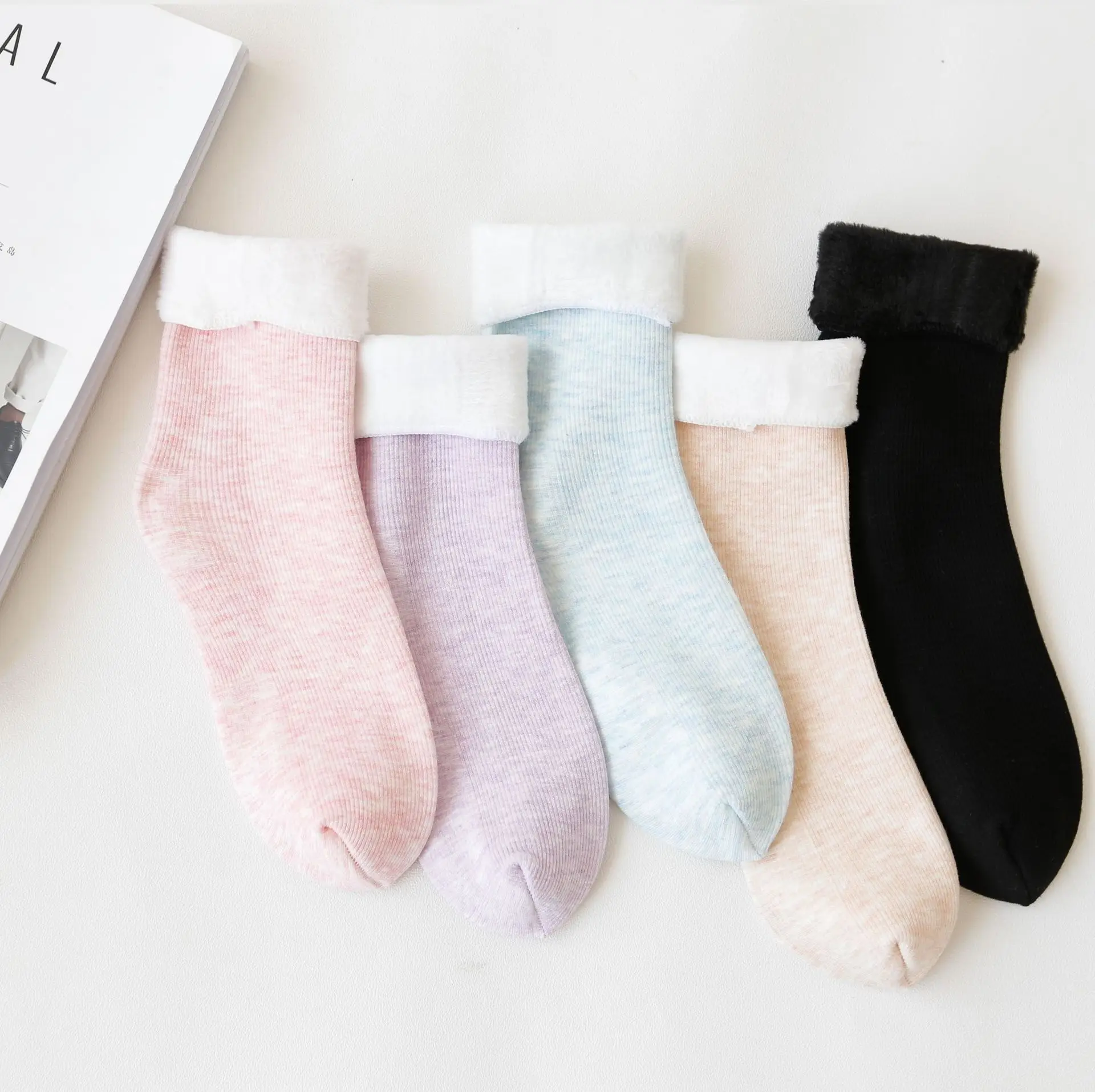 

New men's and women's snow socks vertical strips plus velvet thick sleep socks in the tube to keep warm household floor socks