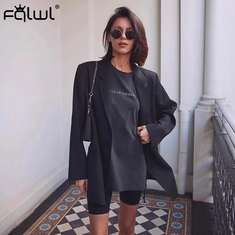 Женская хлопковая Футболка FQLWL серая свободная длинная футболка с буквенным