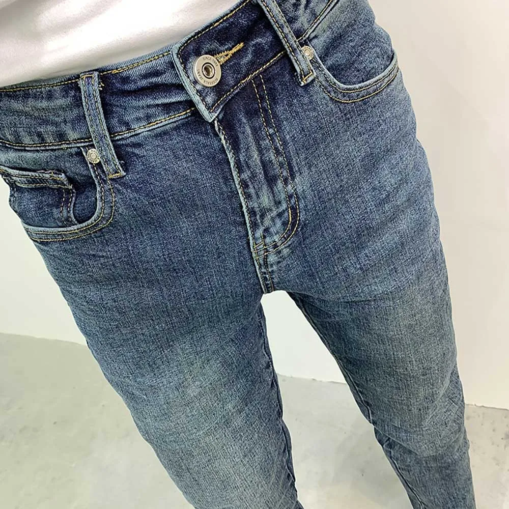 New Fashion Skinny Jeans Men's Casual Denim Streetwear Trousers Ankle Zipper Design Raw Edge Slim Fit Pants Clothing