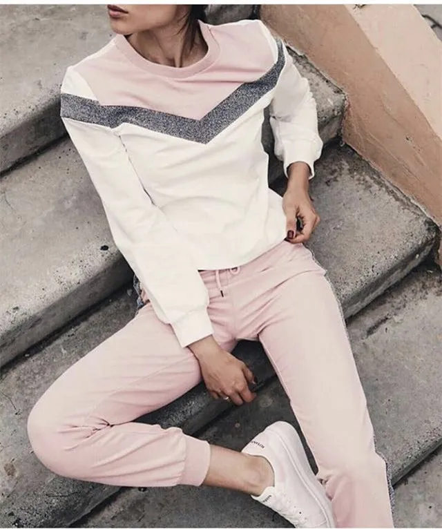 Женский костюм с длинным рукавом футболки окантовкой комплект из двух предметов